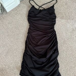 Oh Polly Black Ruched Mini Dress